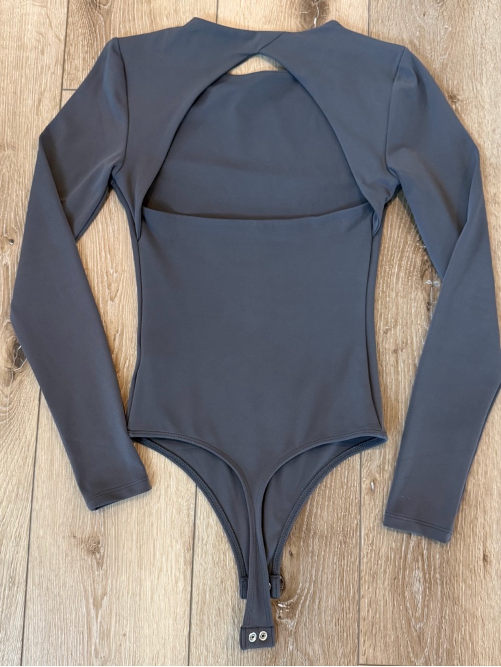 Express Body Contour Long Sleeve Bodysuit Charcoal Gray Open Back XXS